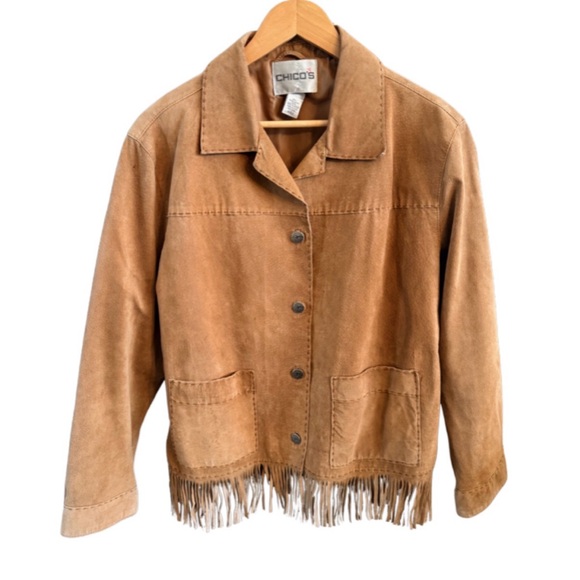 Chico's Jackets & Blazers - Vintage Chicos Leather Fringe Jacket Tan Size 2/Large